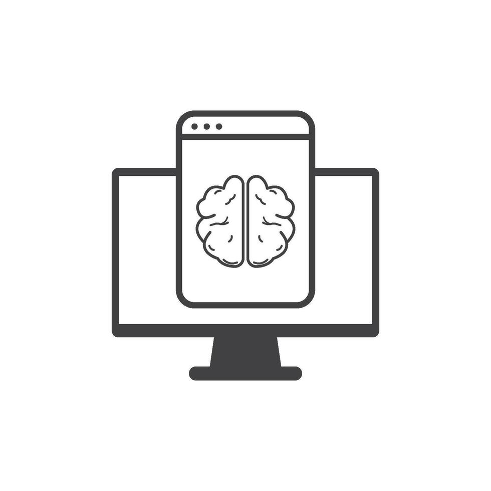 Computer screen with brain icon vector