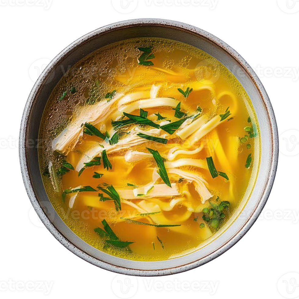 Delicious Chicken Noodle Soup Top View Healthy Food png
