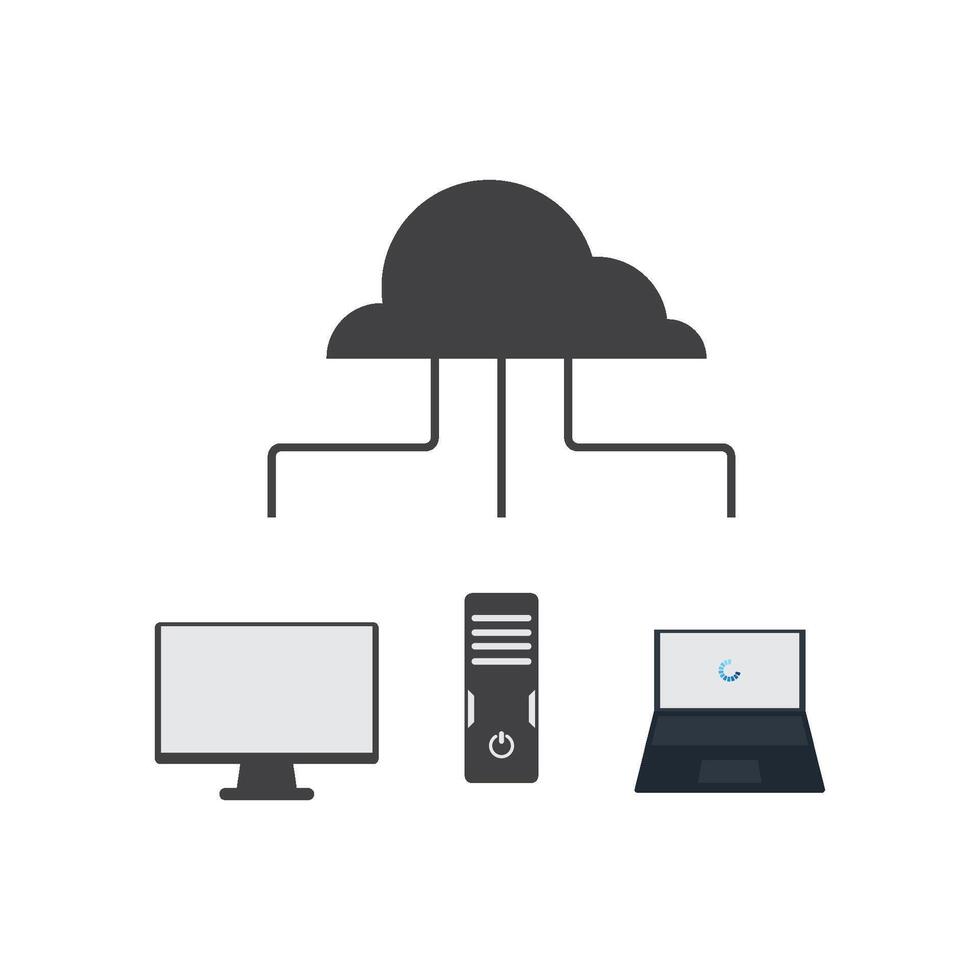 Cloud computing connects desktop tower and laptop vector