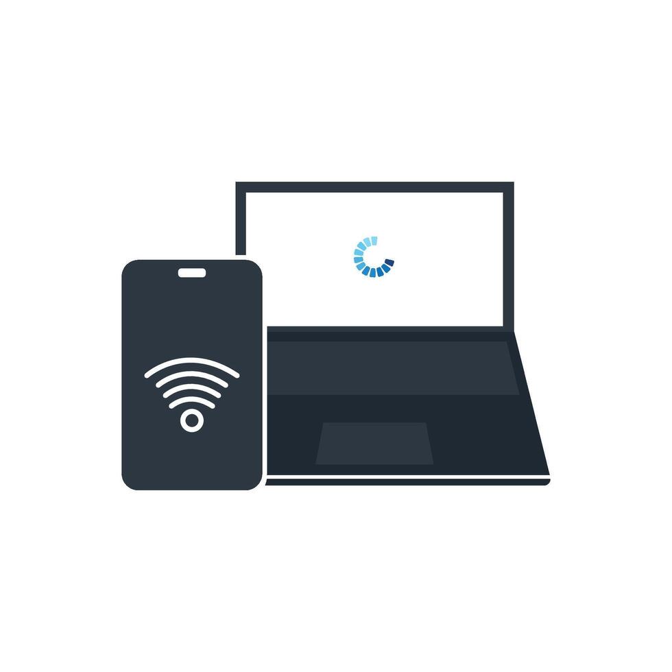 Phone and laptop with loading circle and WIFI icon vector