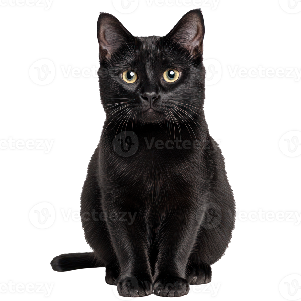 Adorable Black Cat Sitting Pet Portrait Feline Image png
