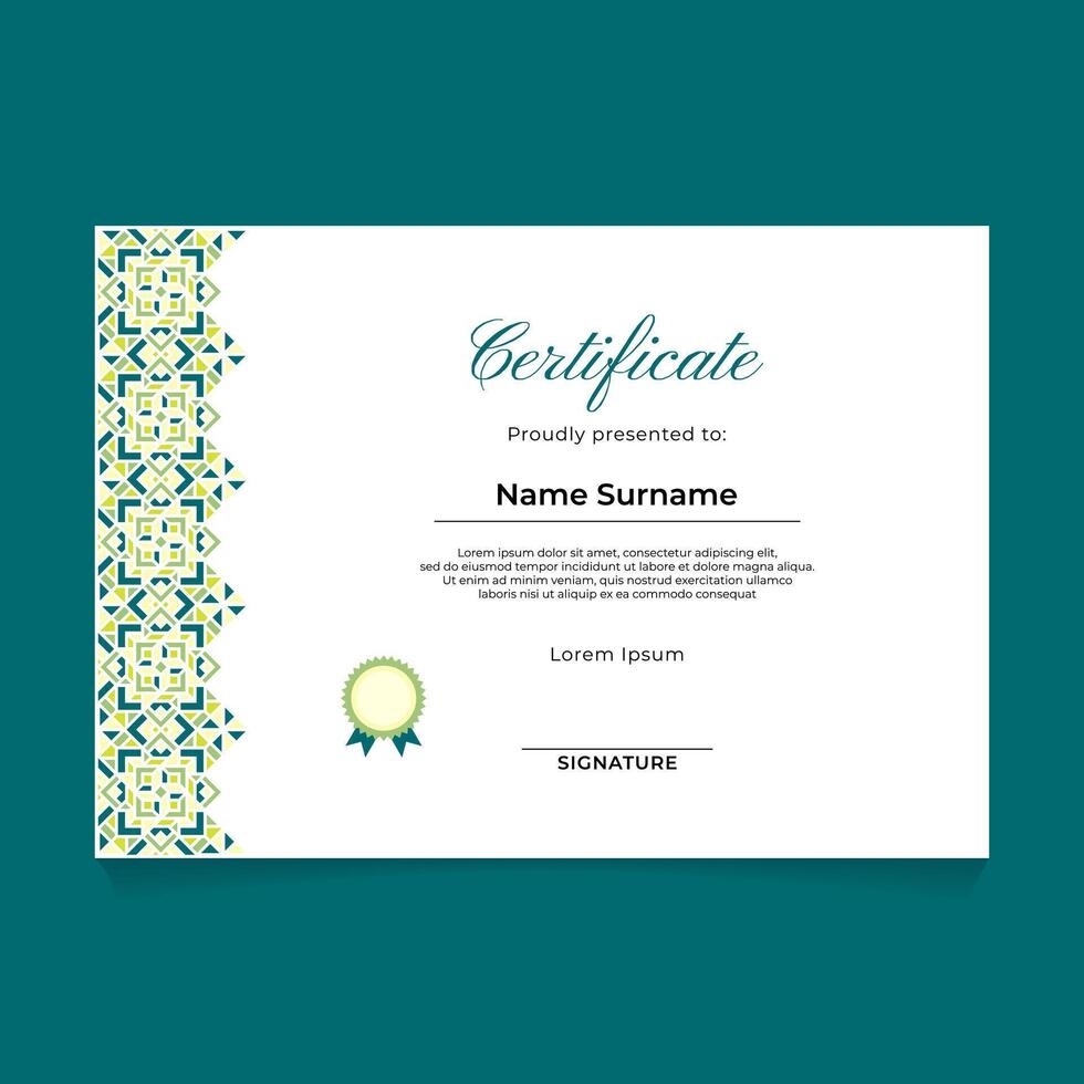 Certificate Design with Green Pastel Ornament on Left Side vector
