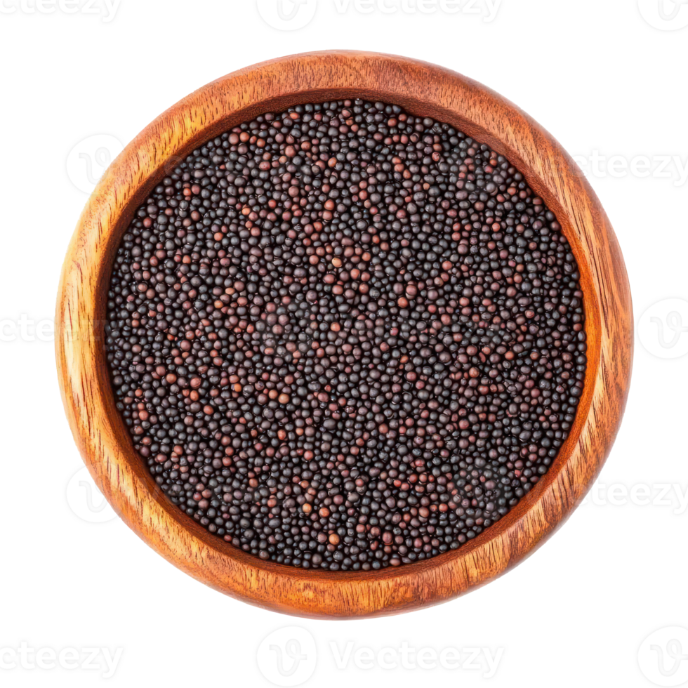Brown and Black Mustard Seeds in Wooden Bowl Spice Food Ingredient png