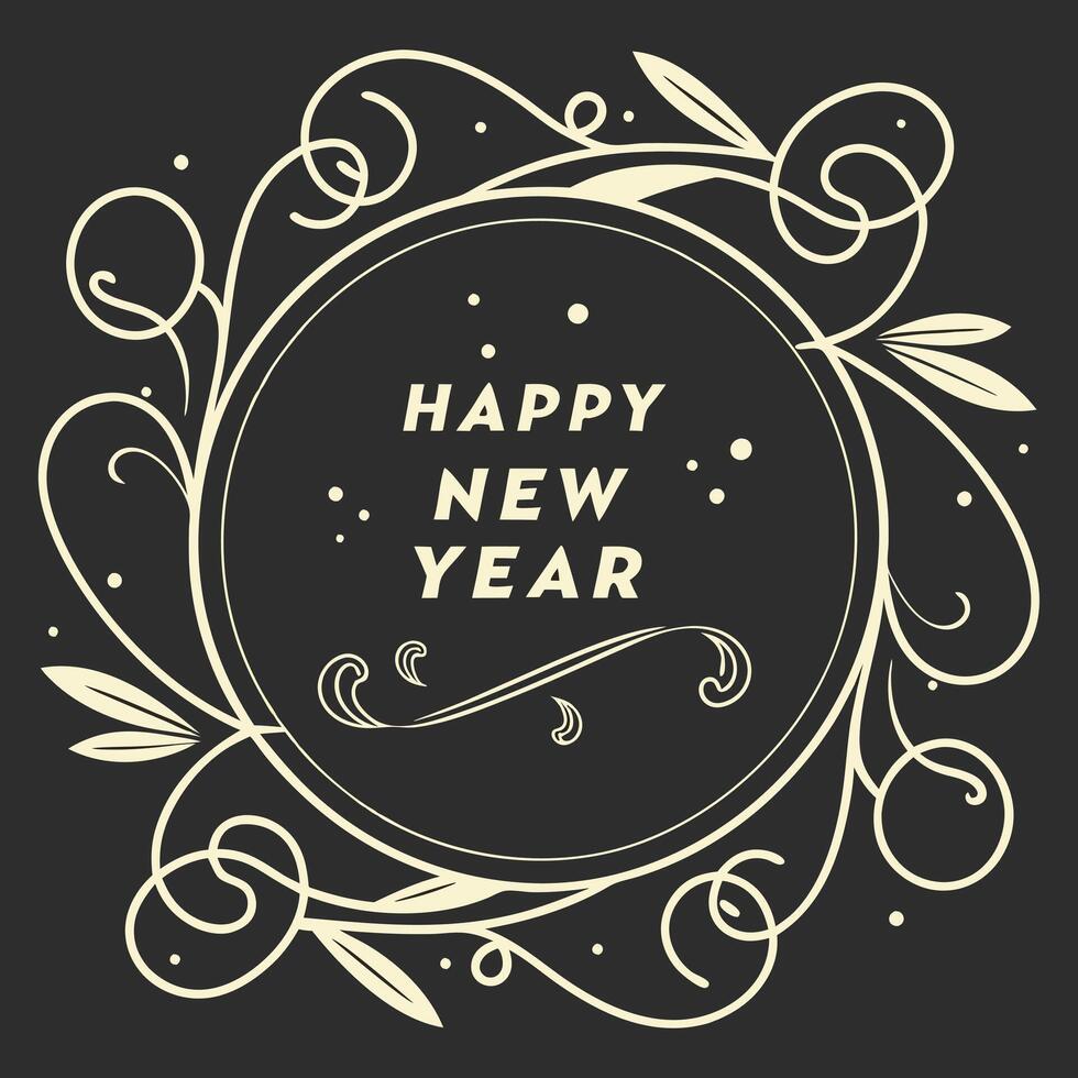 Elegant Happy New Year Design with Ornate Floral Border vector
