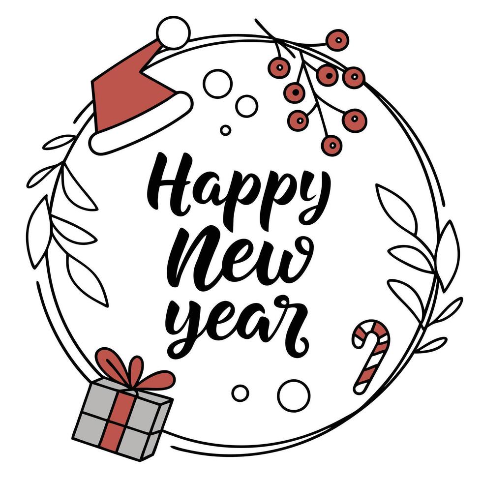 Festive Happy New Year Design with Wreath vector