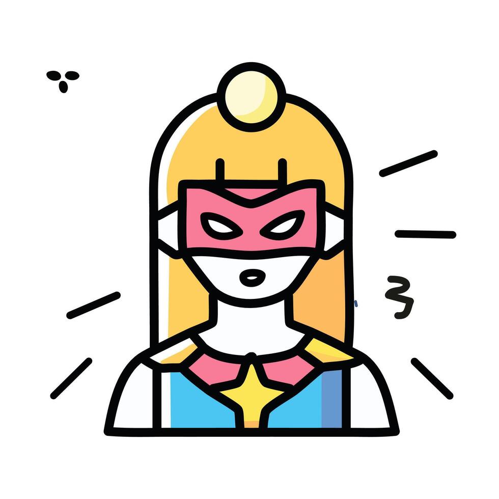superhero woman with mask line and fill style icon illustration design vector