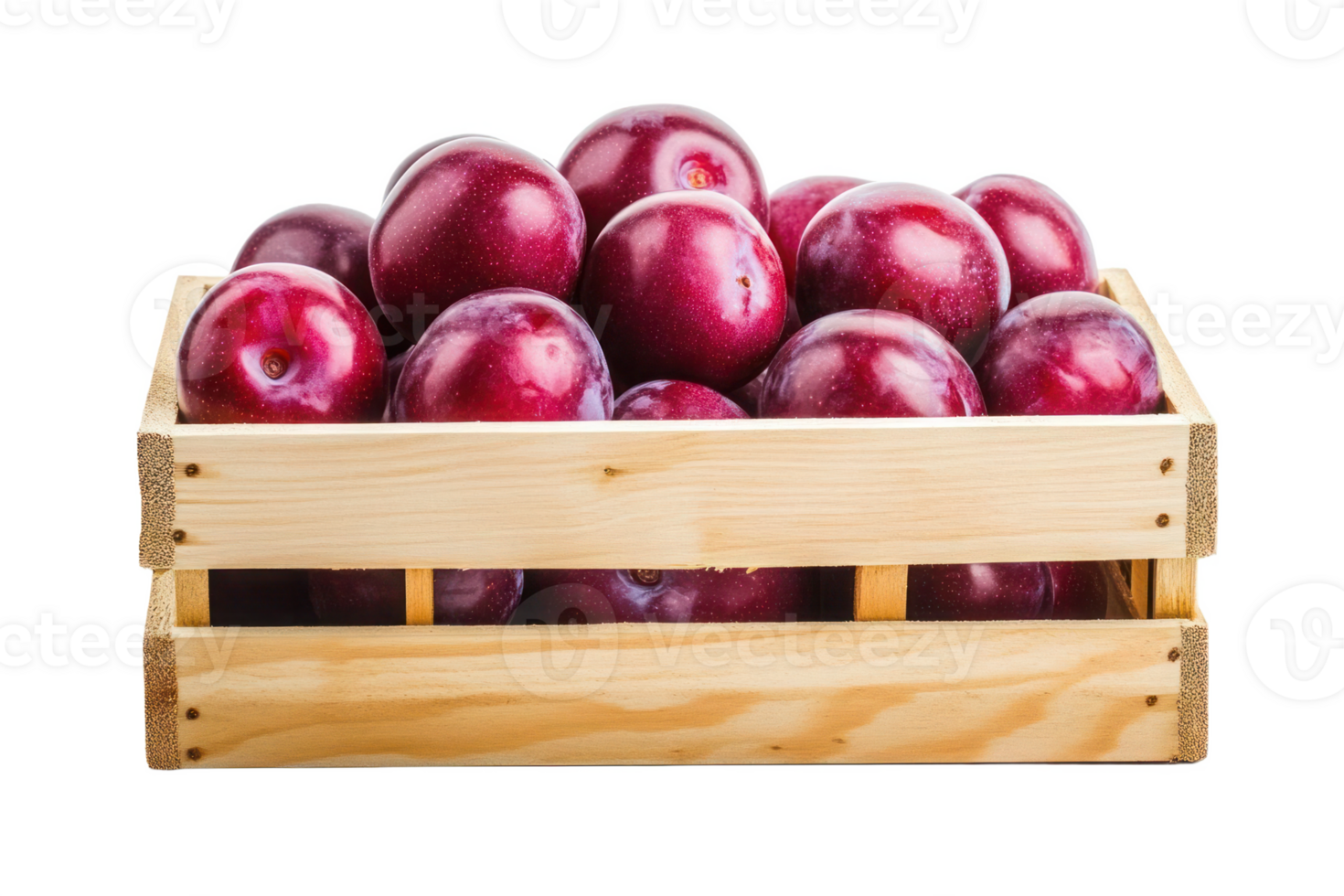 Fresh Red Plums in Wooden Crate Fruit Harvest Farm Produce png