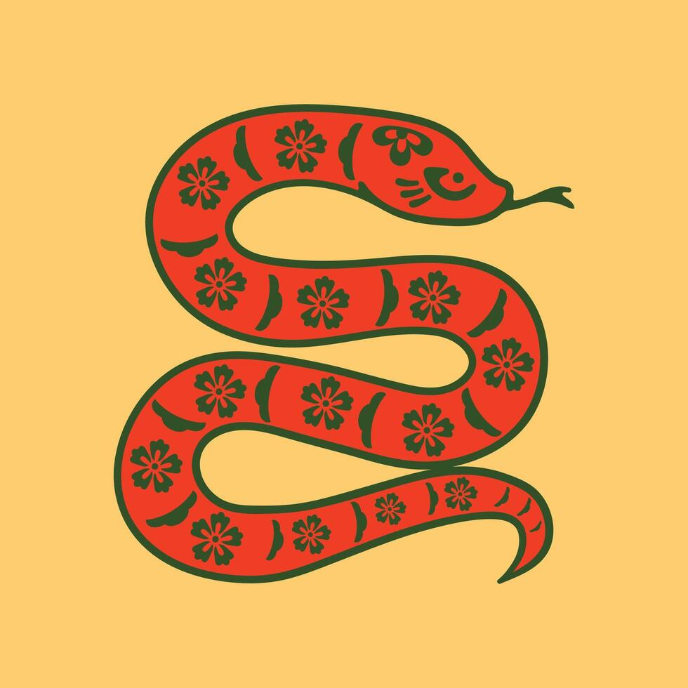 The snake is red and green and has flowers on it vector