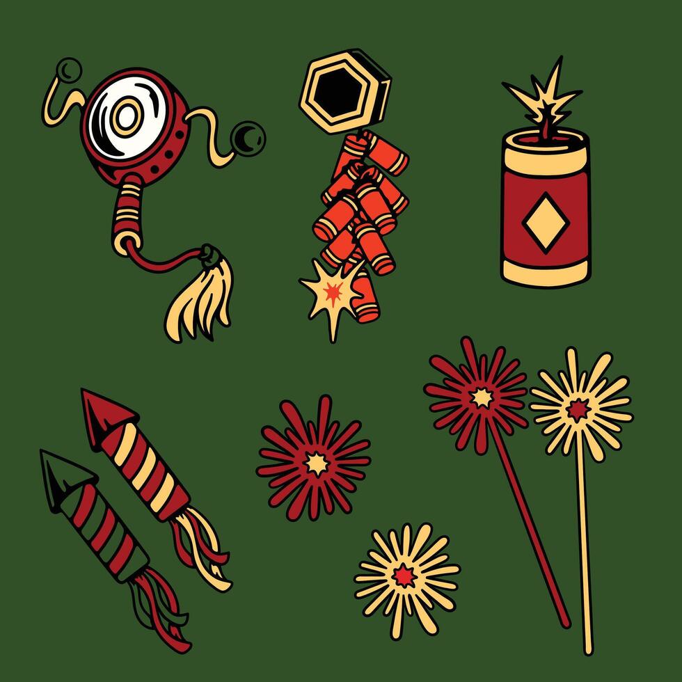 Fireworks and other items celebrates Chinese New Year vector