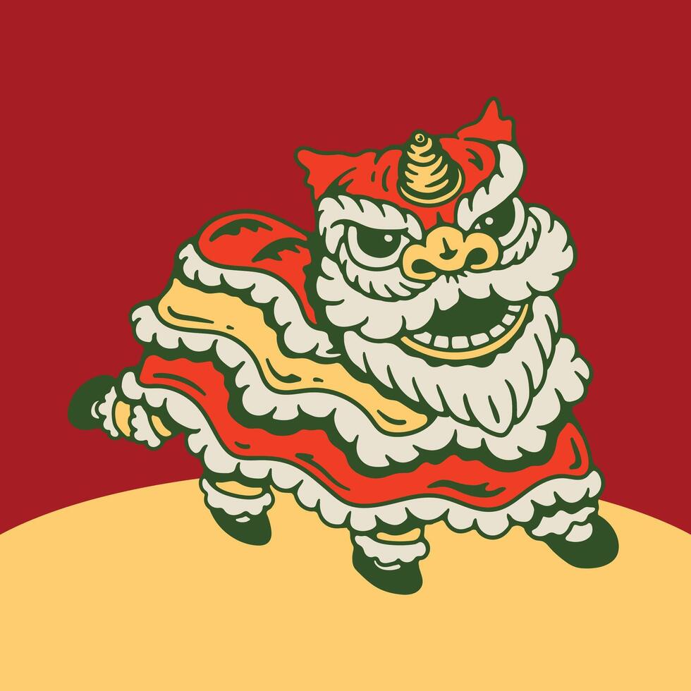 A cartoon chinese lion with a long tail vector