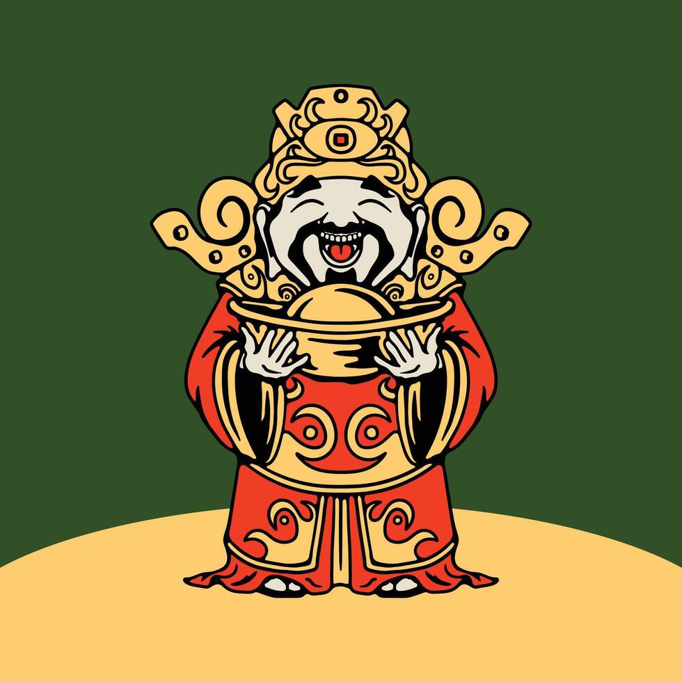 A cartoon chinese god holding a bowl vector