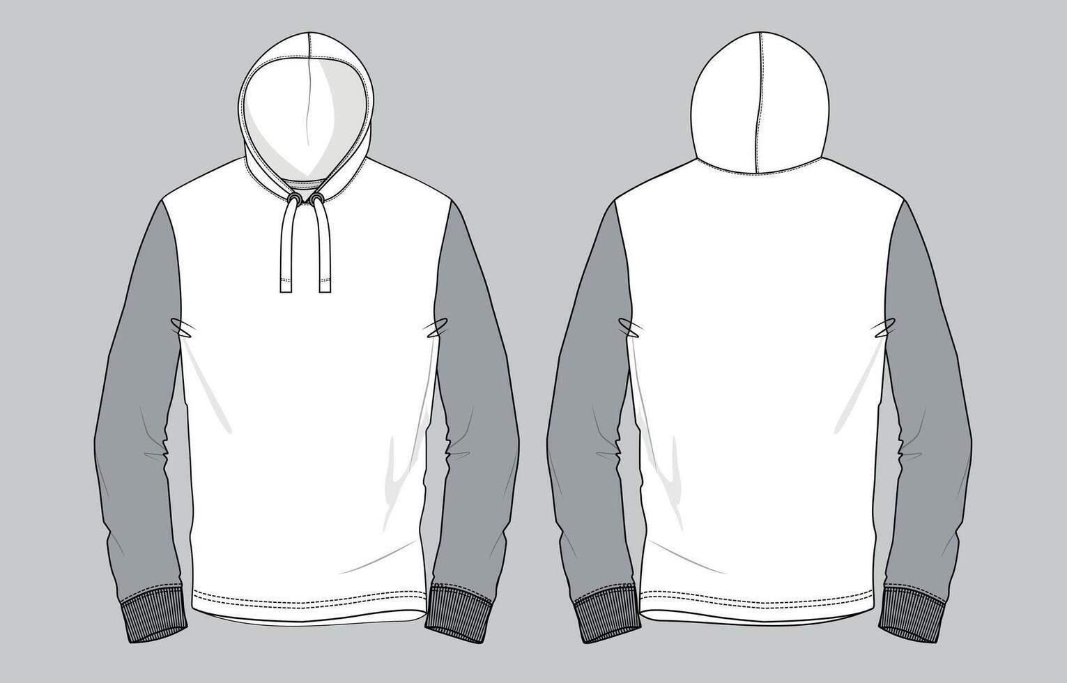 White hoodie template template, front and back view vector