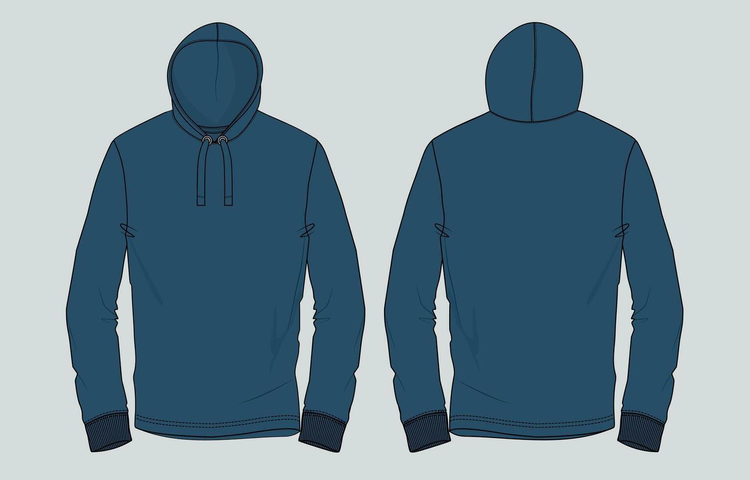 A blue hoodie with a hood and a zipper vector