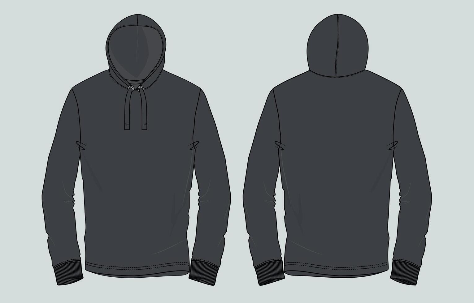 A black hoodie with a hood on the front and back vector
