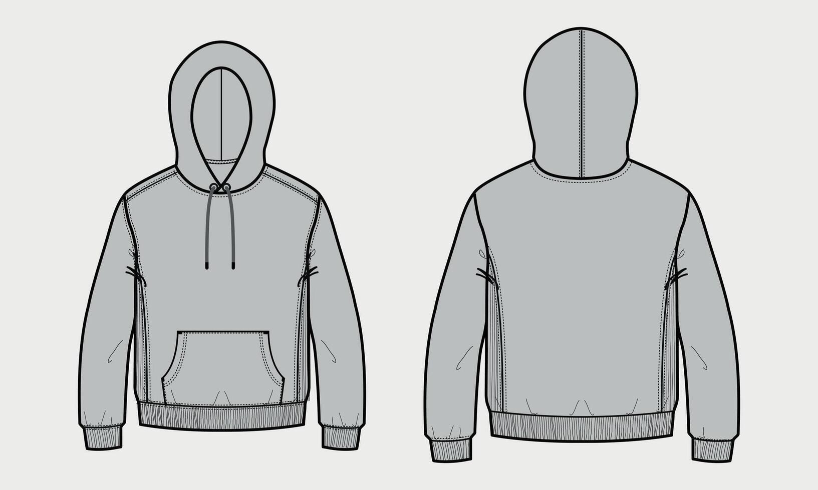 A drawing of a hoodie with a hood and a zipper vector
