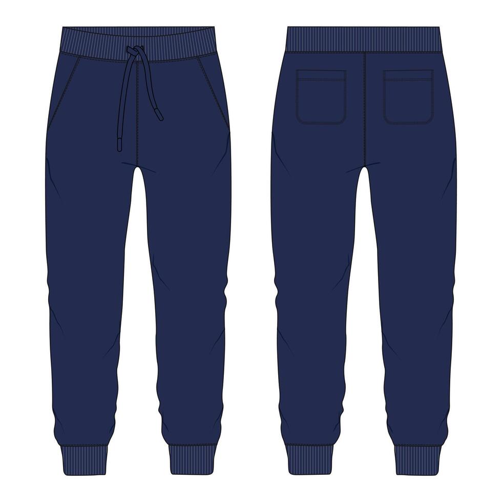 Navy blue sweatpants with drawstring waist and pockets vector