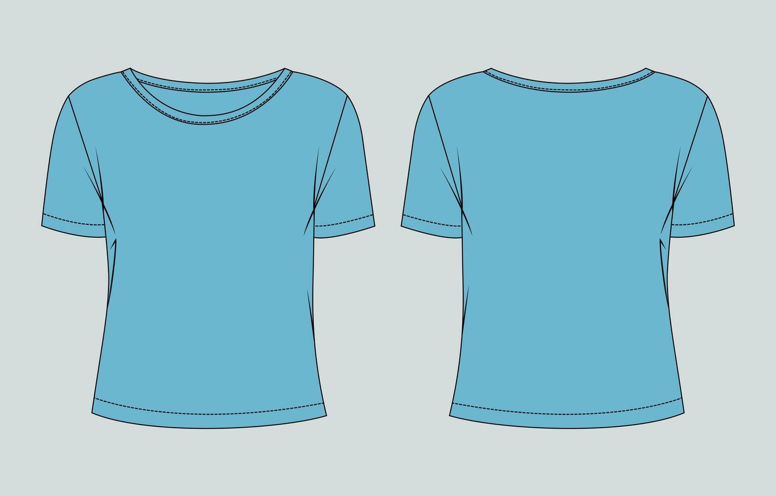 A blue t - shirt template, with a front and back view vector