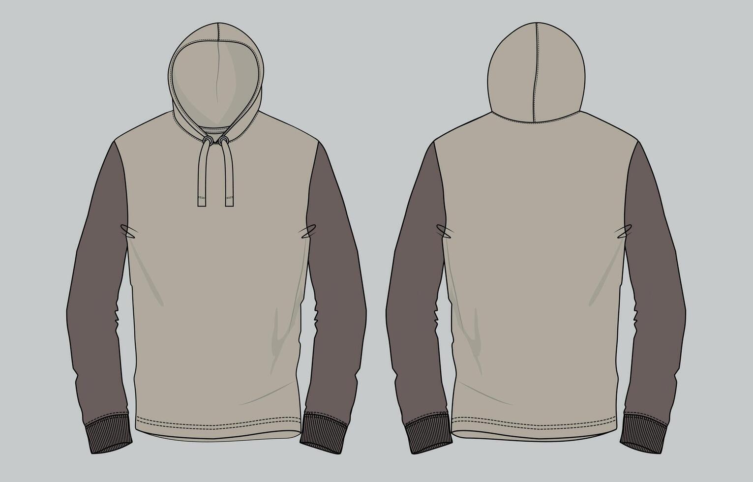A drawing of a hoodie with a hood and sleeves vector