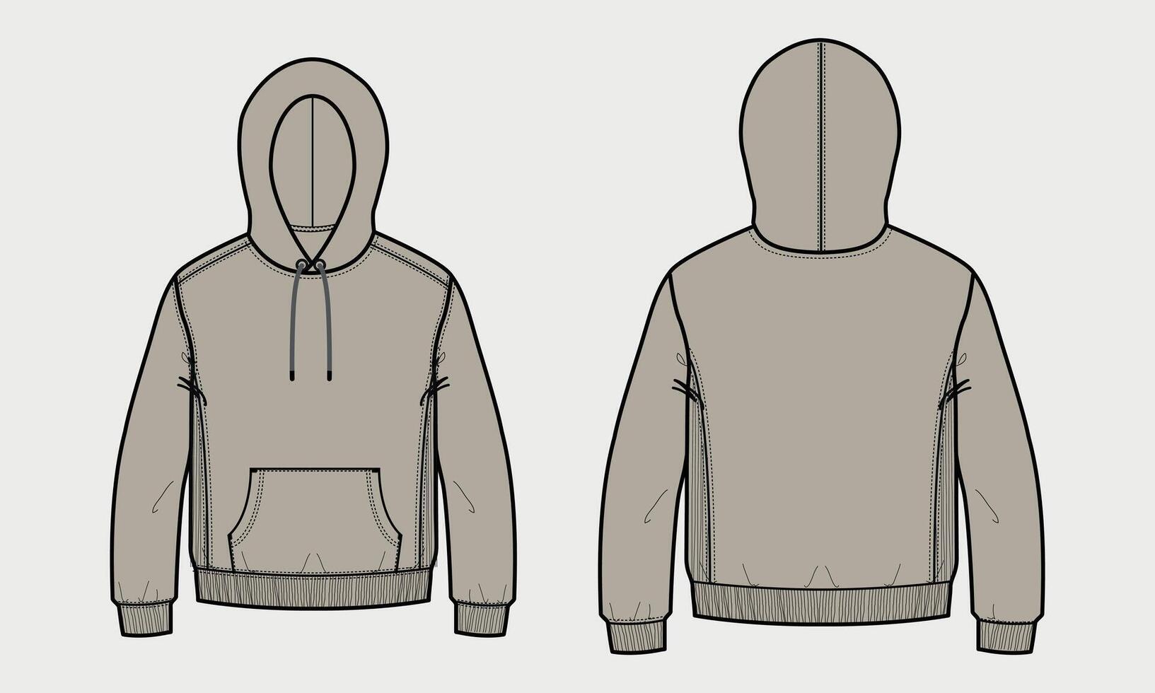 A drawing of a hoodie with a hood and a zipper vector