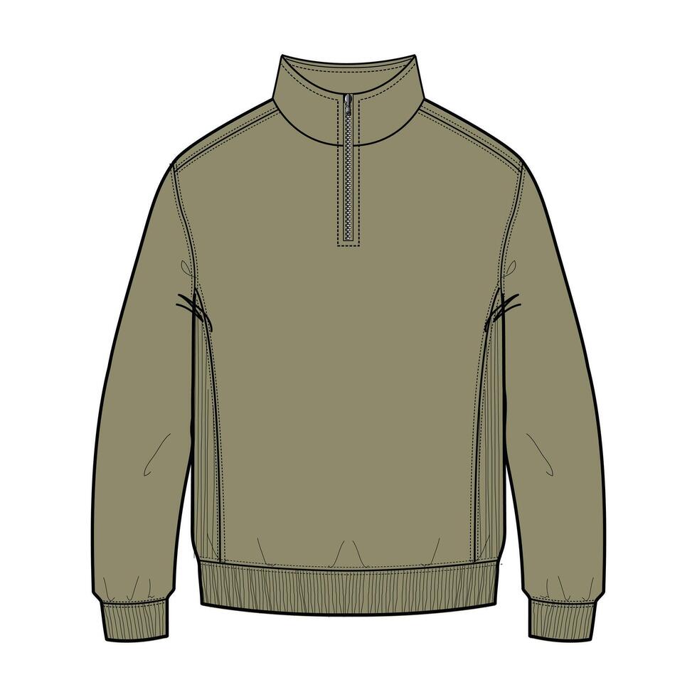 A drawing of a green sweater with a zipper vector