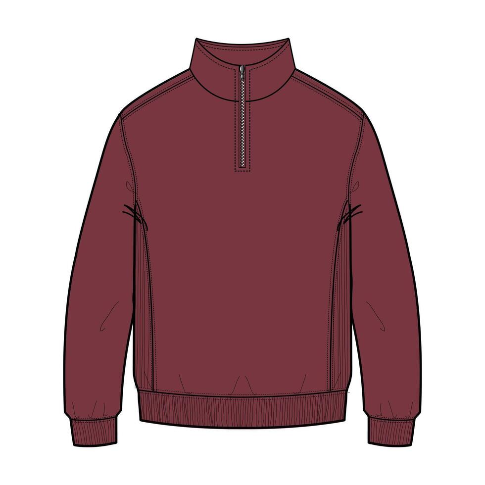 A maroon sweater with a zipper on the front vector