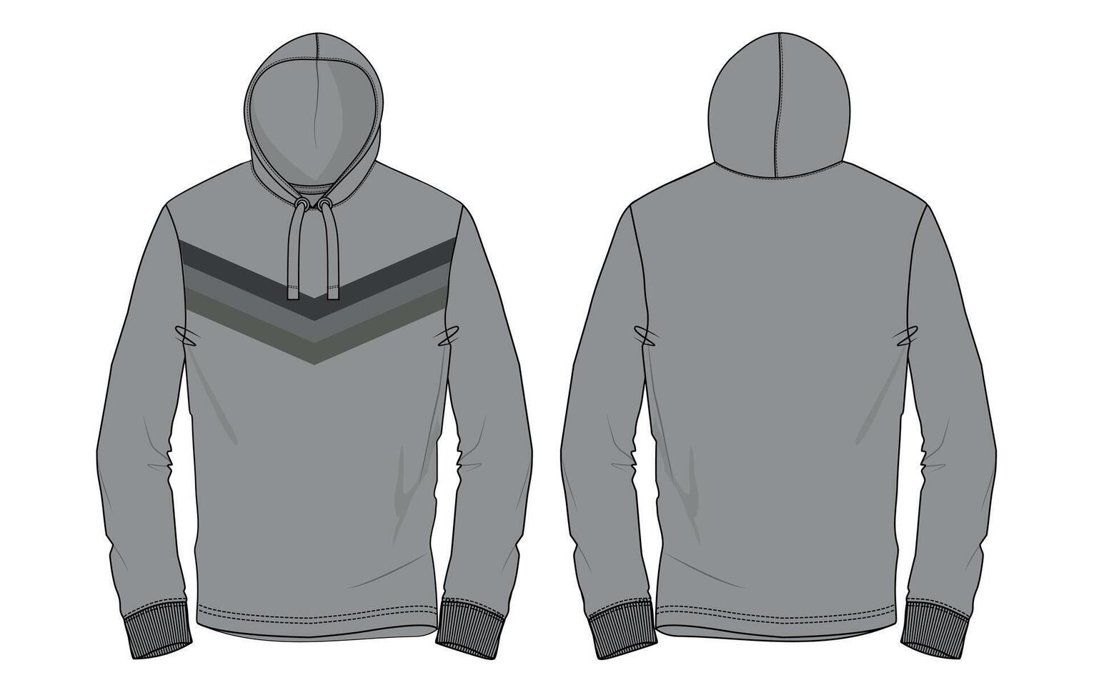 A drawing of a hoodie with a hood and a zipper vector
