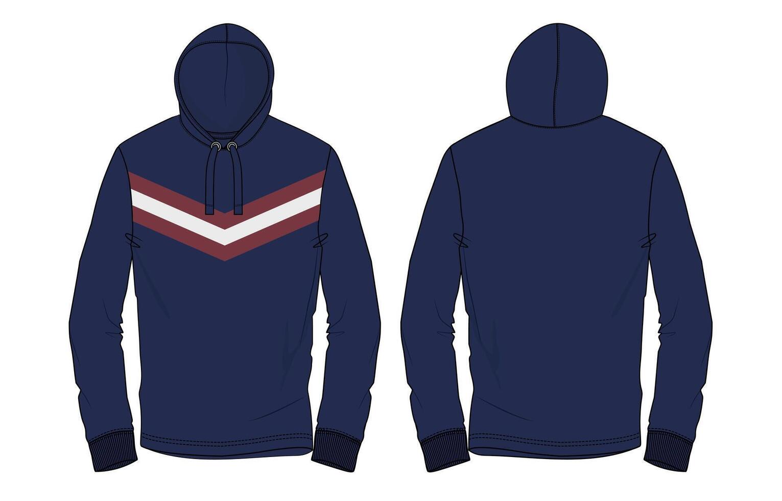 A blue hoodie with a red and white chevron on it vector