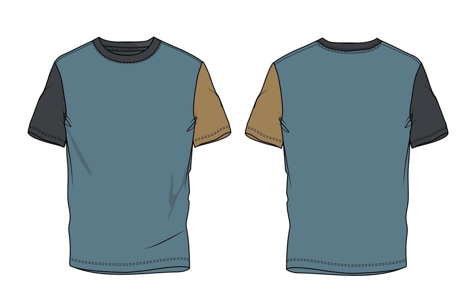 A blue and tan t - shirt with a black and white design vector