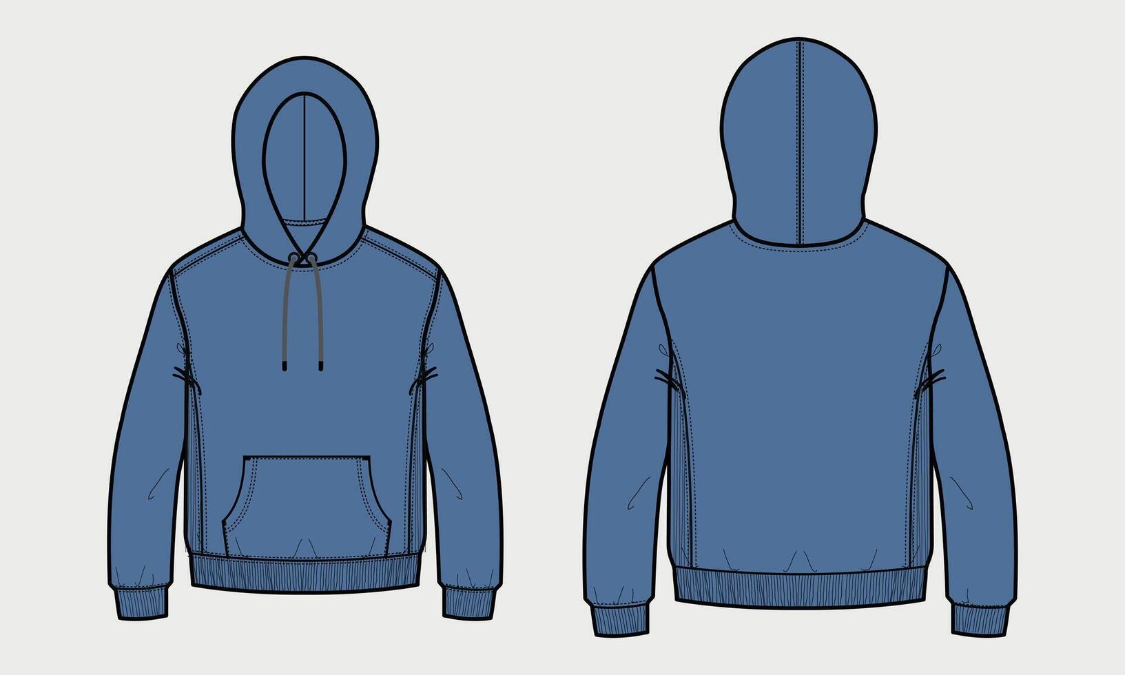 A blue hoodie with a hood and a zipper vector