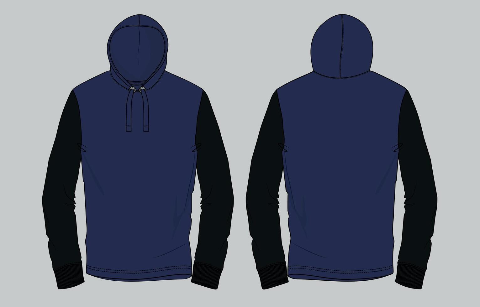 A blue hoodie with black sleeves and a black hoodie vector
