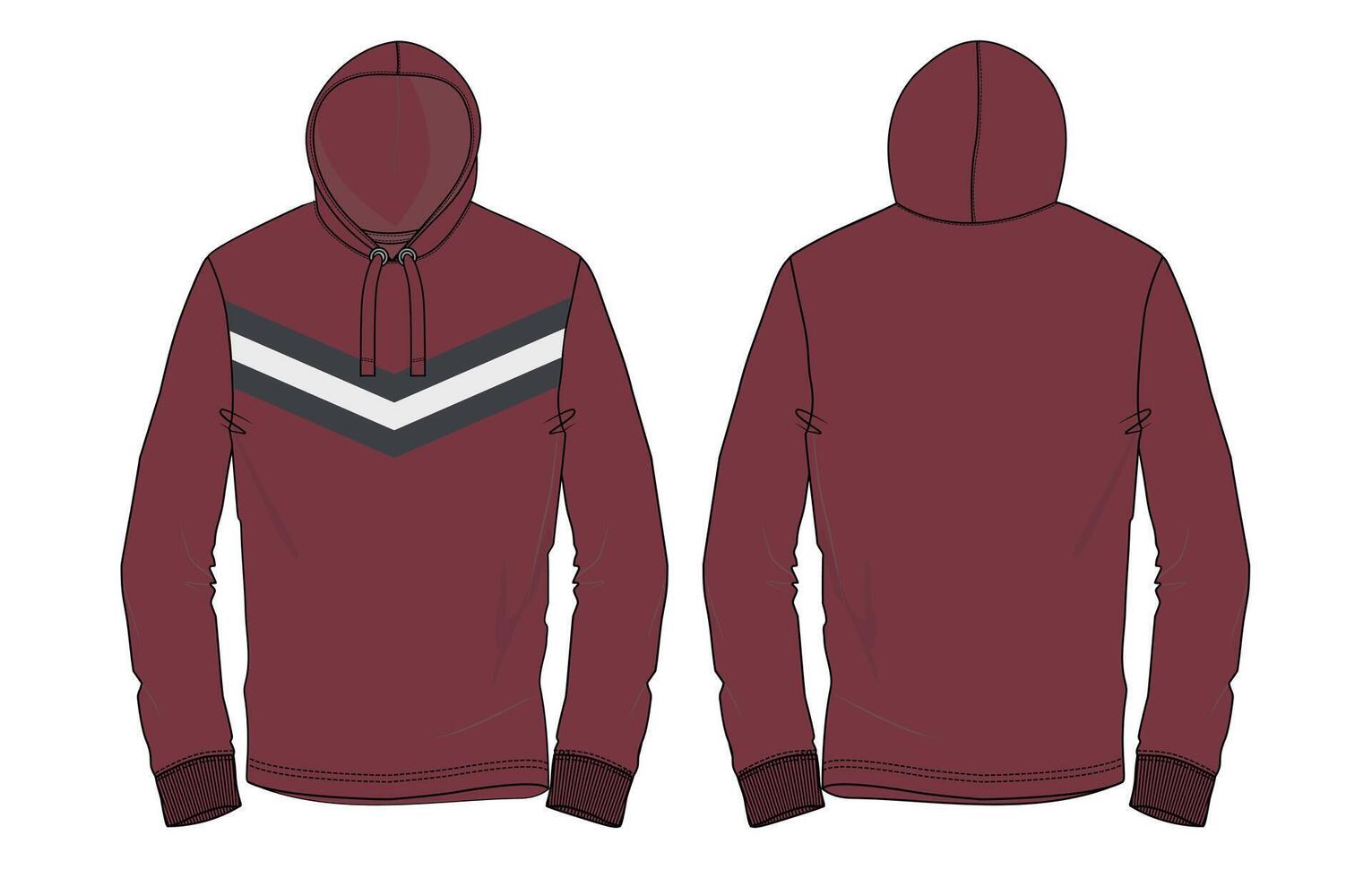 A maroon hoodie with a white stripe on the front and back vector