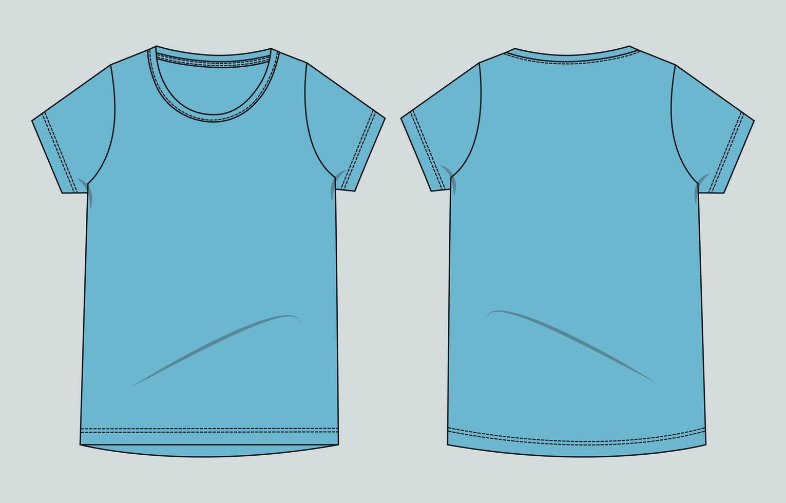 A blue t - shirt template, with a front and back view vector