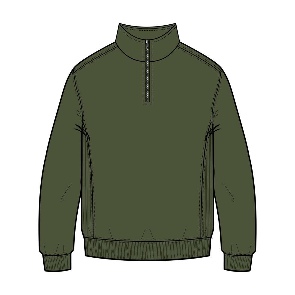 A drawing of a green sweatshirt with a zipper vector