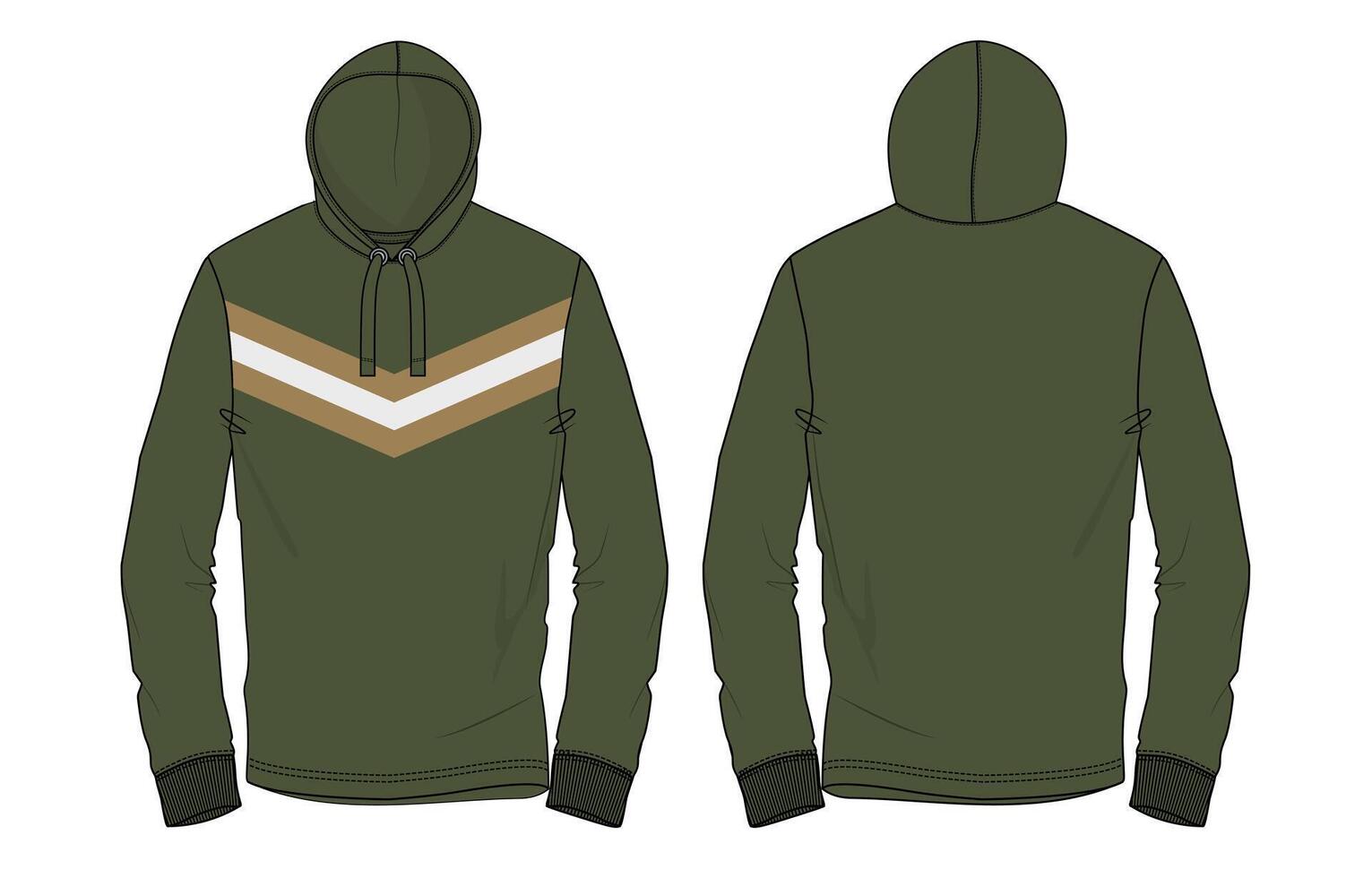 A green hoodie with a white stripe on the front and back vector
