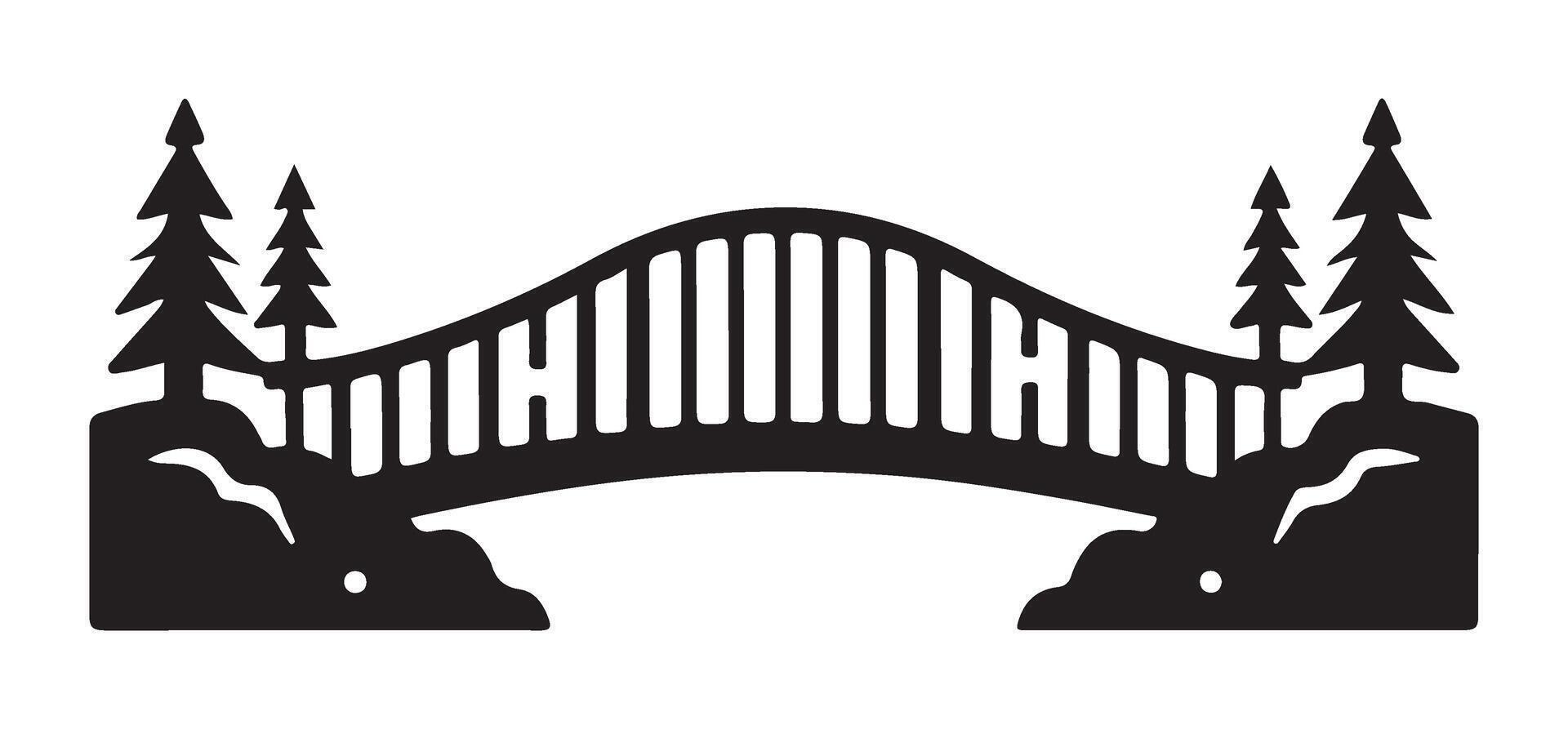 Scenic Bridge Silhouette with Majestic Mountain Trees vector
