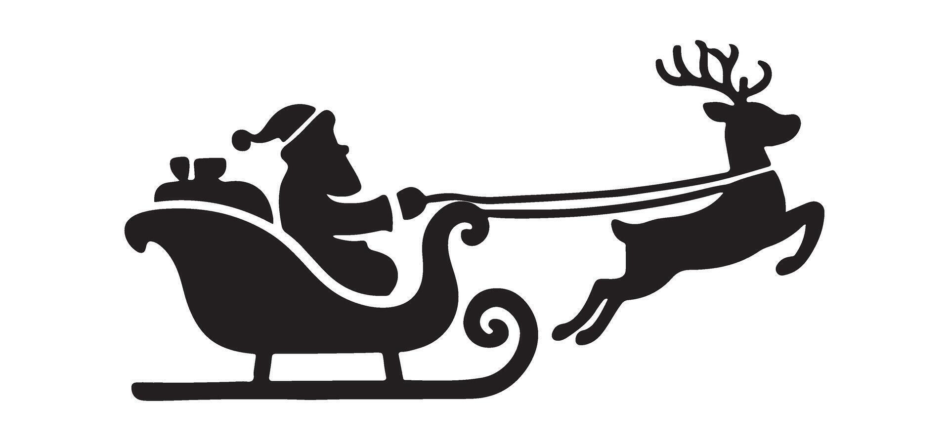 Santa Claus Silhouette in His Sleigh Pulled by a Reindeer vector