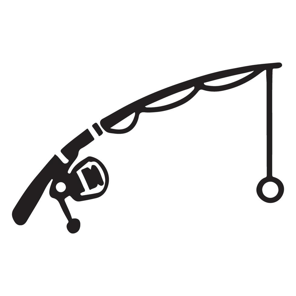 Elegant Fishing Rod and Reel Silhouette Illustration Black Icon vector