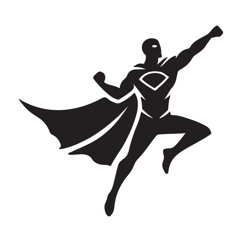 Superhero Silhouette Leaping into Action Dynamic Pose vector