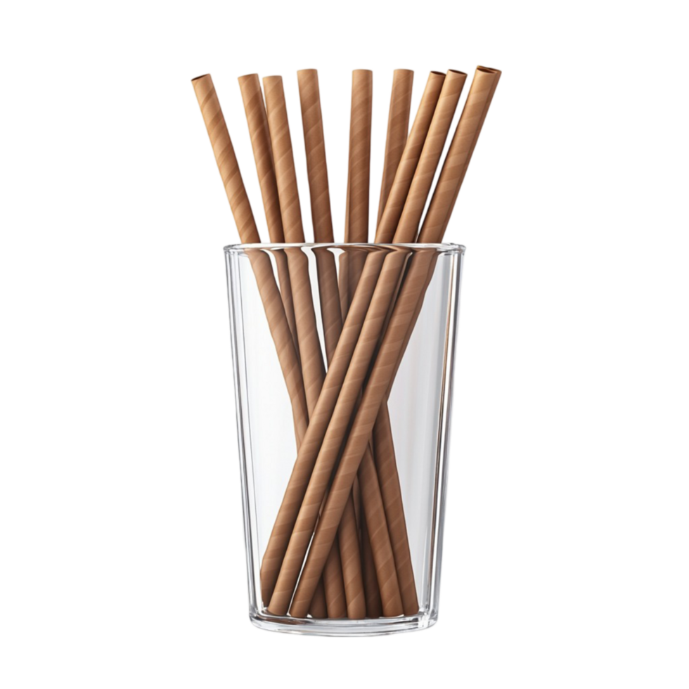 A glass filled with brown paper straws png