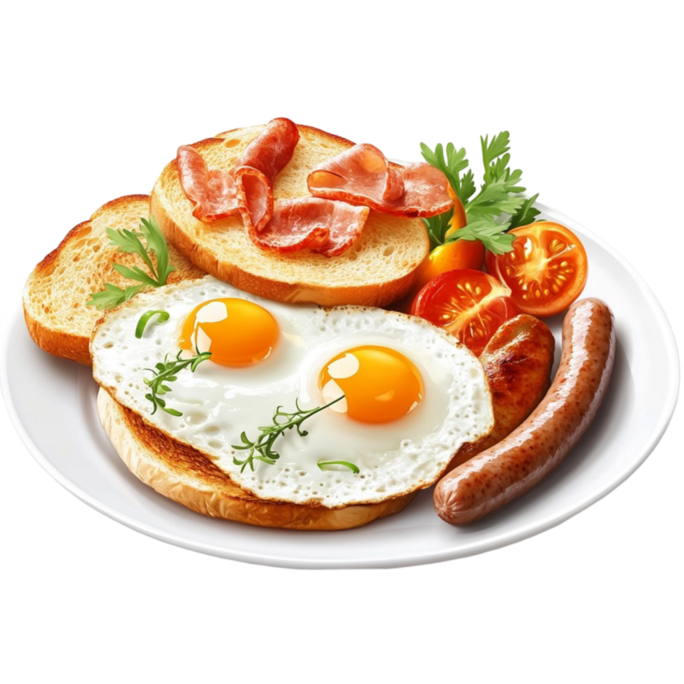 Breakfast with eggs, bacon and sausage png
