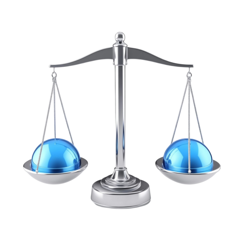 A balance scale with two blue balls on it png
