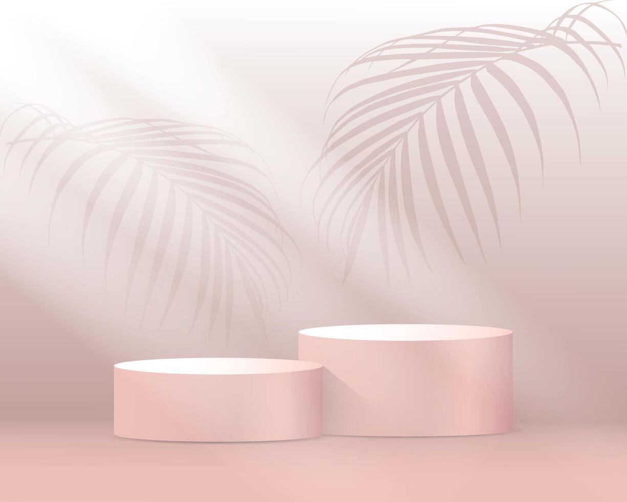 Pink Podium, Empty Stage, Platform, Leaf Shadow, Minimalistic Background, Isolated vector