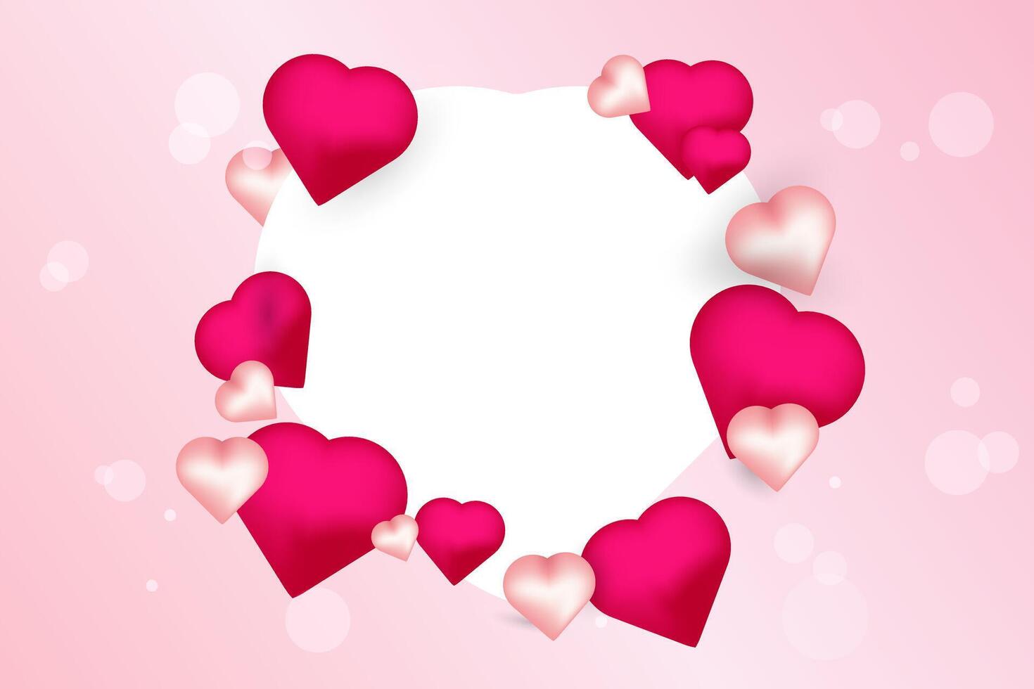 A romantic illustration featuring a white central space bordered by vibrant pink and pastel pink hearts, perfect for adding text or messages. vector