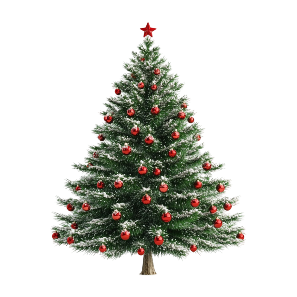 Red Ball Ornaments on Christmas Tree Isolated on Transparent Background png