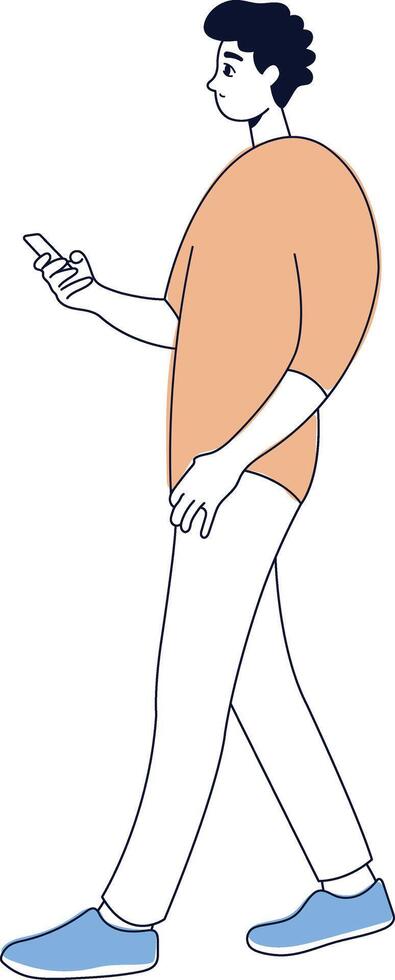 Man Walking Illustration with Orange Clothes vector