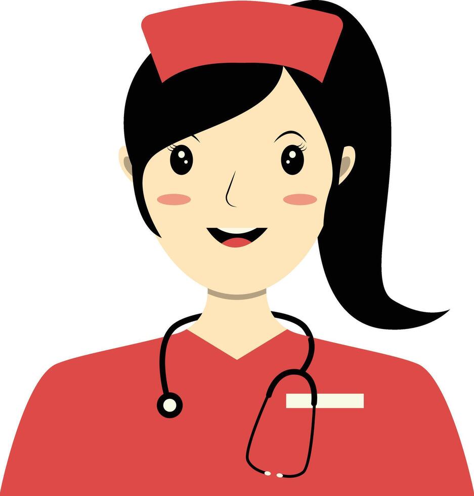 Girl Nurse Avatar with Red Clothes and Stethoscope vector