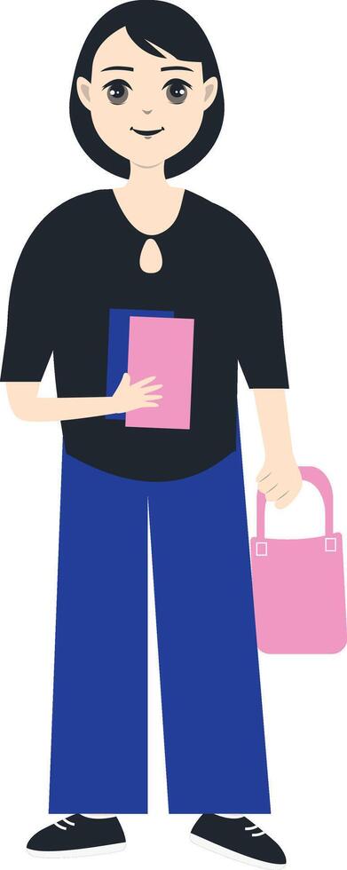 Female Student Illustration with Casual Clothes vector