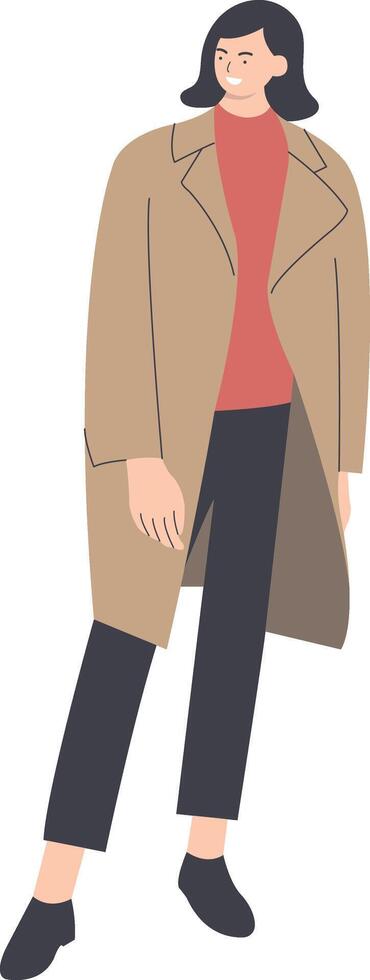 Woman Walking in Autumn with Coat vector