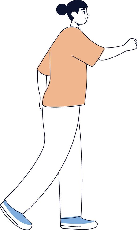 Girl Walking Illustration with Orange Clothes vector