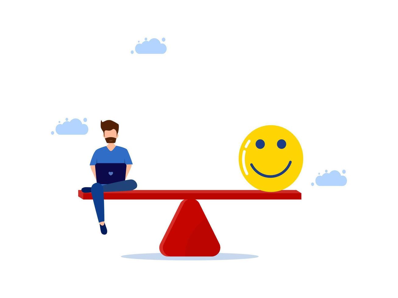man and Smiling faceson the weight scale, balancing a happy life vector
